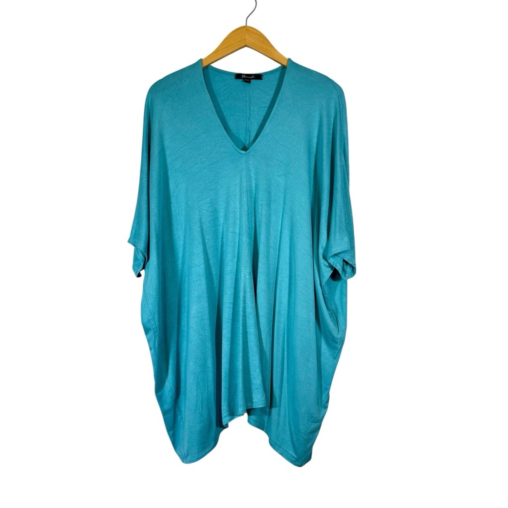 Yana K Womens Blue Stretch Oversized Tara Dolman Sleeve Blouse One‎ Size V Neck